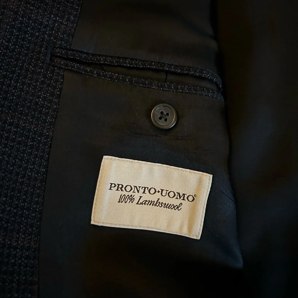 PRONTO UOMO Platinum Window Pane Lambswool Notch Lapel Blazer Dark Blue Sz 52 L